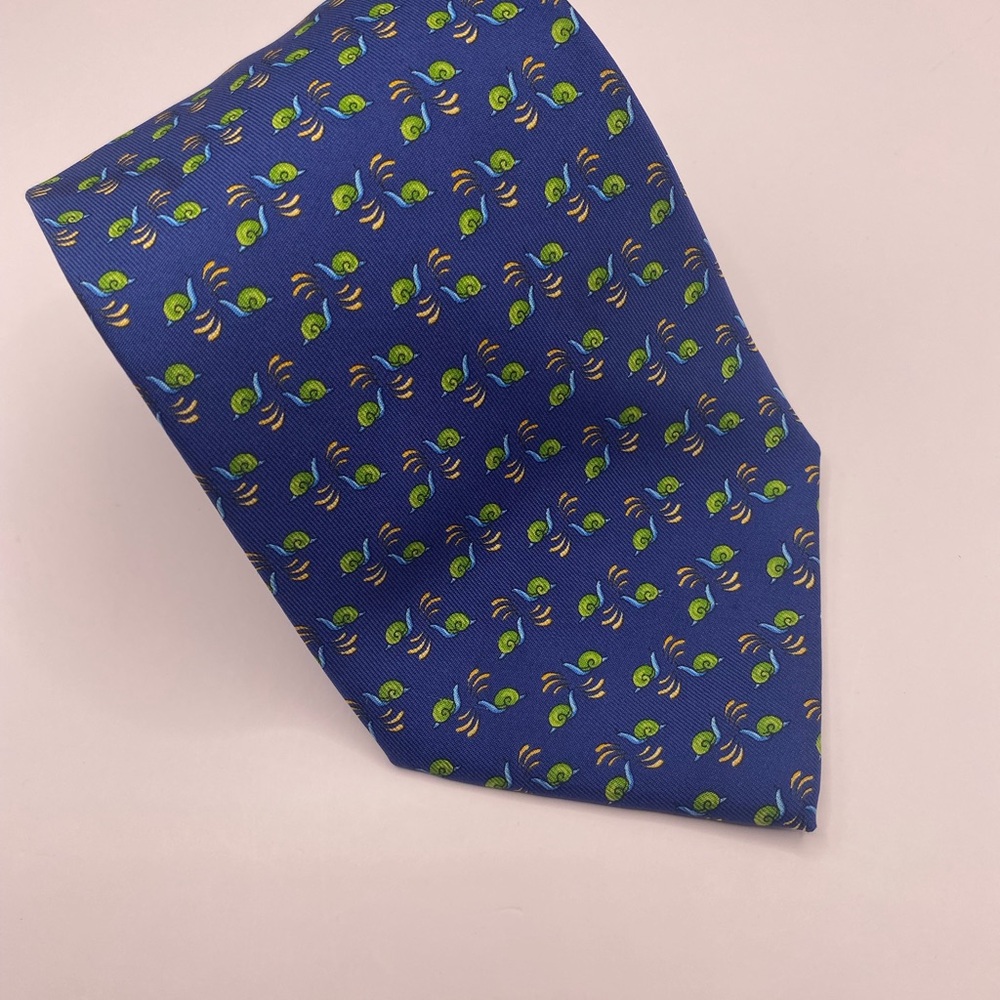 Salvatore Ferragamo Blue and Lime Patterned Tie Small Stain See Pics